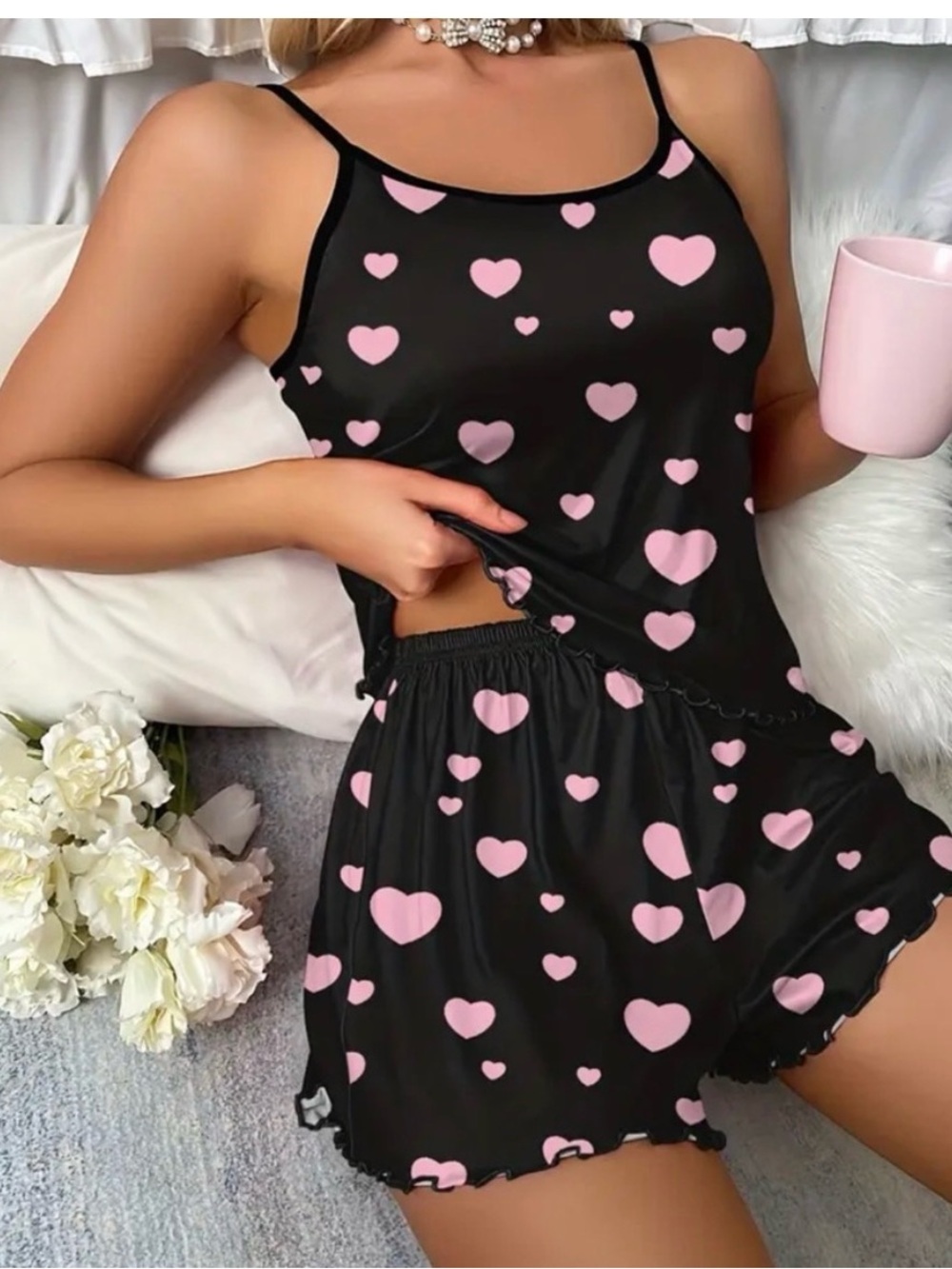 Black and Pink heart pj set